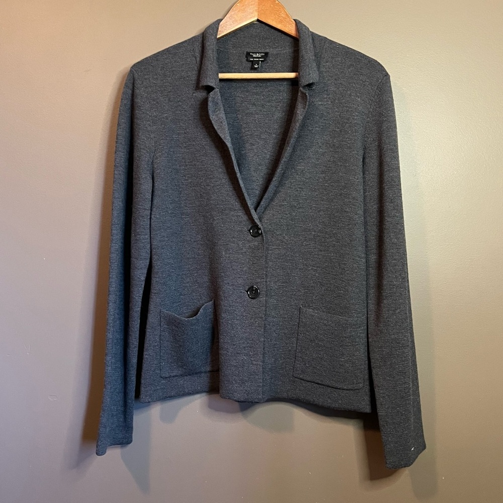 Talbots 100% merino wool grey cardigan. pit 21, length 25